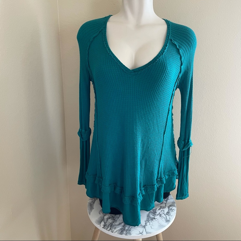 Free People Teal Long Sleeve Top